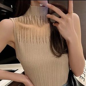 Tank Top Sleeveless Corset Vest Half Turtleneck Shirt Blouse